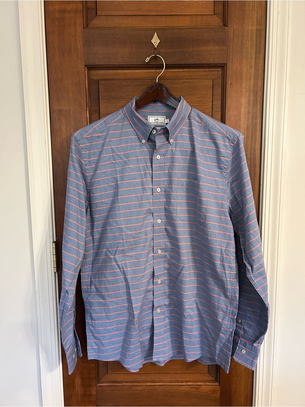 Southern Tide Men’s Long Sleeve Button Down Trim Fit Blue Striped Shirt Large